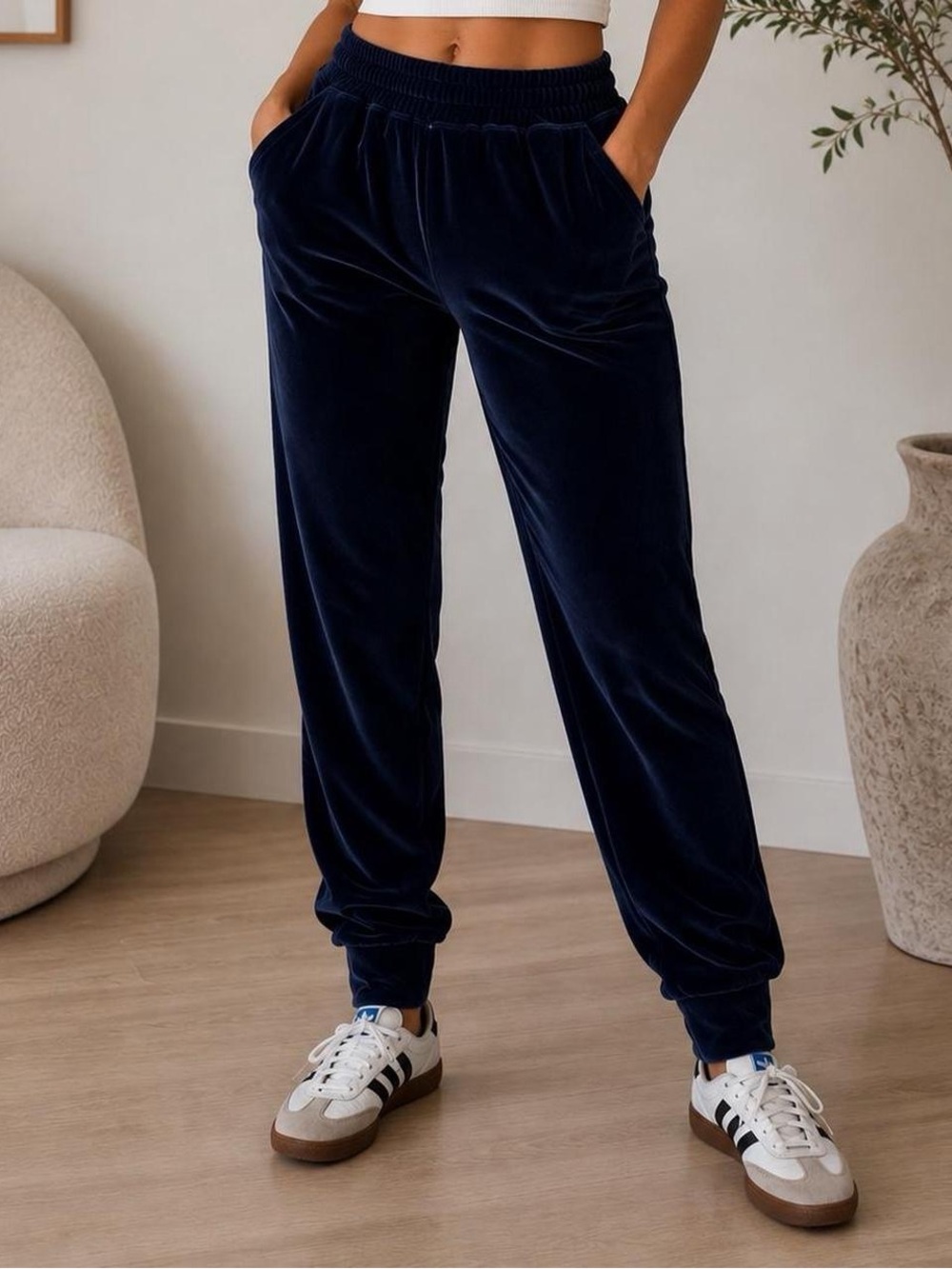 Fabletics Navy Blue Velvet Wide-Leg Pants XXS